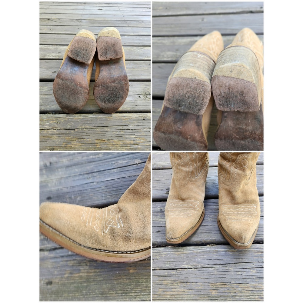 90s y2k Rocket Dog Cowboy Boots Tan Suede Western Pointed Toe Stitching Size 7.5 - Picture 6 of 7